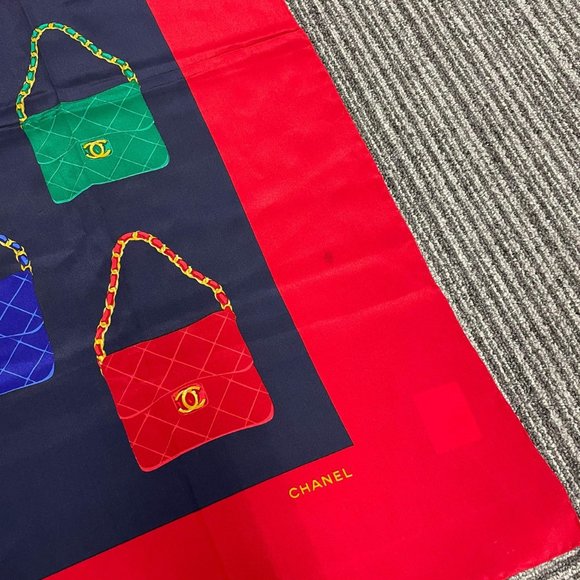 Chanel Blue & Red Silk Bag Print Scarf - Picture 5 of 9
